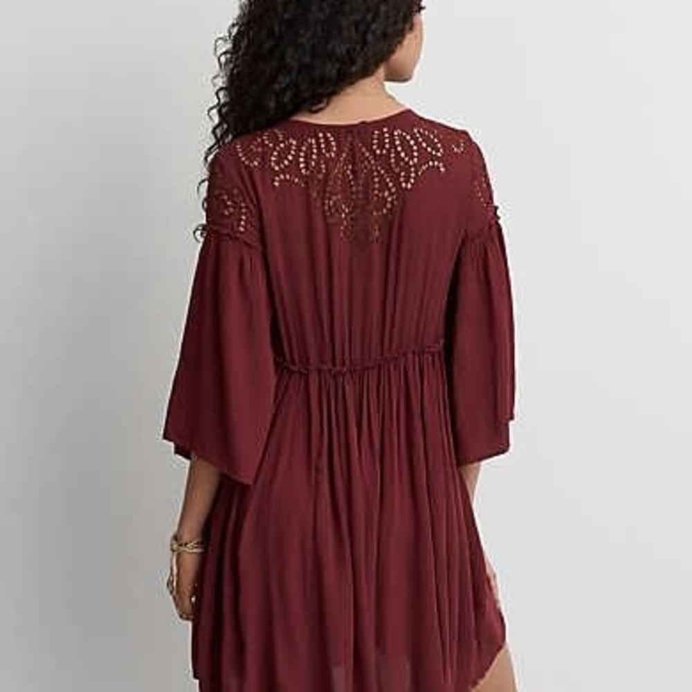 American Eagle Outfitters Maroon Dress with Lace Accents